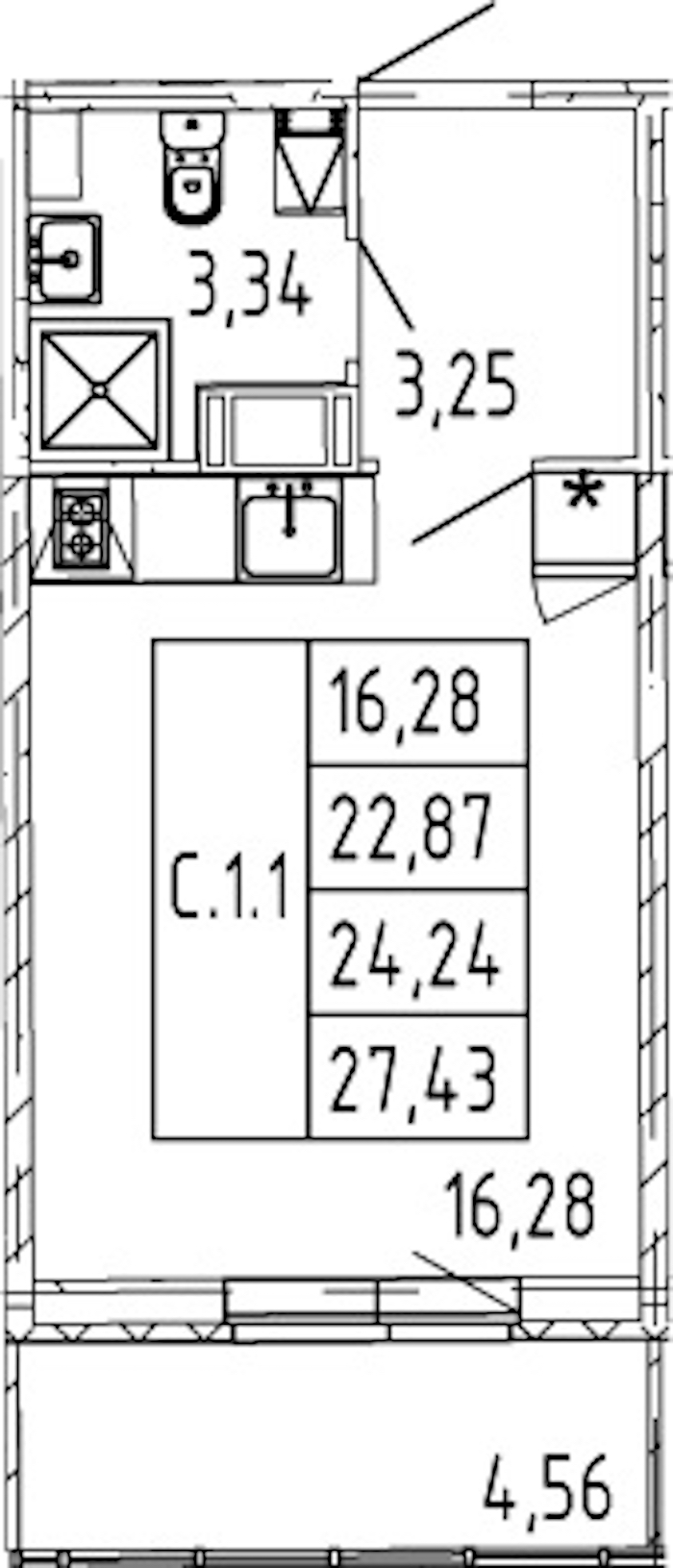 Квартира студия 22.87 м², 3/12 эт., ЖК «Полис ЛАВрики»